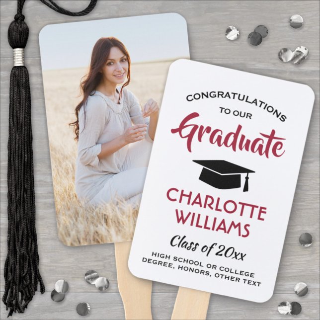 Éventail 1 Diplôme photo moderne rouge noir et blanc (Créateur téléchargé)