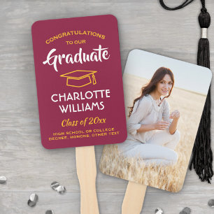 Éventail 1 Photo Graduation Elégant Maroon Rouge Or Jaune