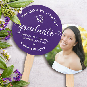 Éventail 1 Photo Purple Graduation Moderne Script Hearts Ca