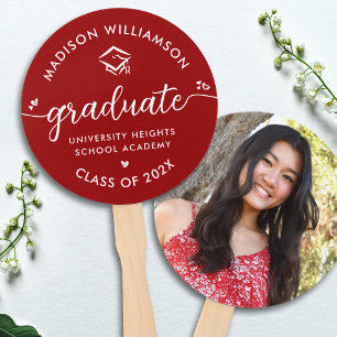 Éventail 1 Photo Red Graduation Modern Script Hearts Casque