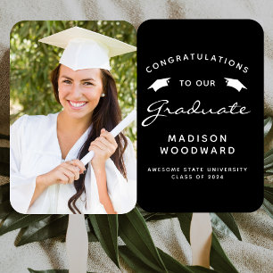 Éventail 2024 Photo personnalisée Black White Graduation