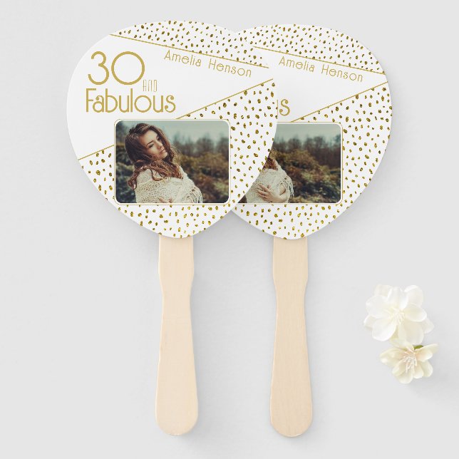 Éventail 30 and Fabulous Gold Glitter Photo 30th Birthday  (Devant et derrière)