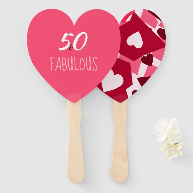 Éventail 50 et fabuleux fête d'anniversaire Coeur en forme  (Devant et derrière)