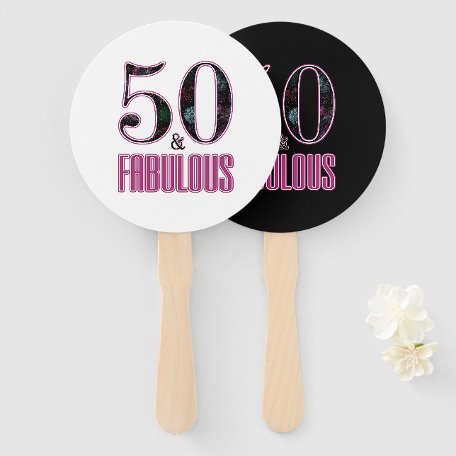 Éventail 50 & Fabuleux Black Pink Typographie 50e anniversa (Devant et derrière)
