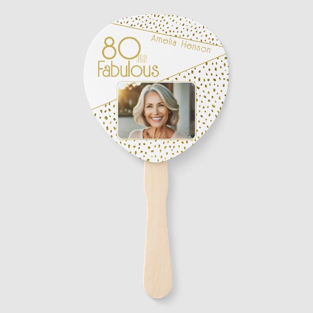 Éventail 80 and Fabulous Gold Glitter Photo 80th Birthday  (Dos)