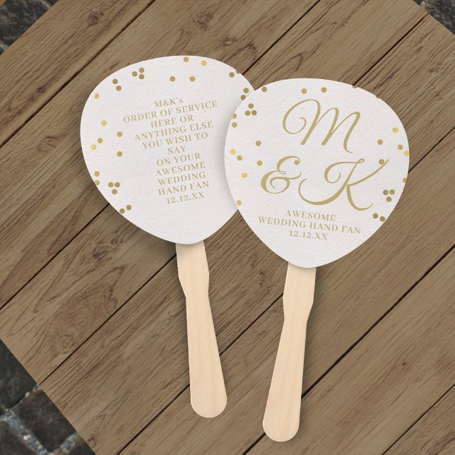 Éventail à main pour mariage en or rose avec confe (Awesome wedding hand fan with space for your wedding details)