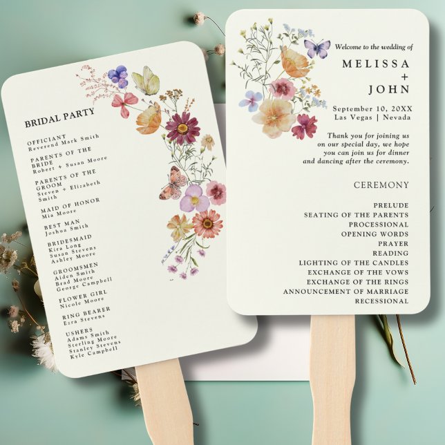 Éventail à main pour programme de mariage aux fleu (Créateur téléchargé)