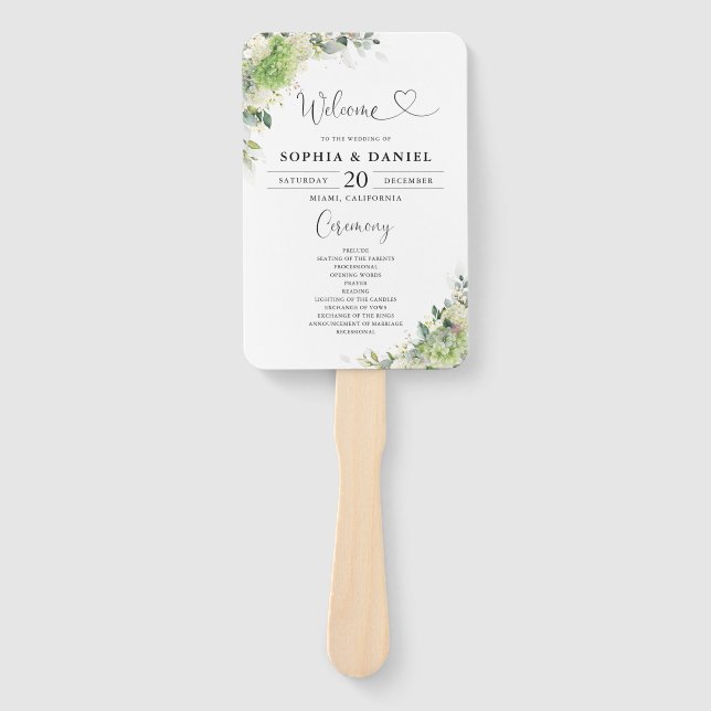 Éventail à main pour programme de mariage aux hort (Devant)
