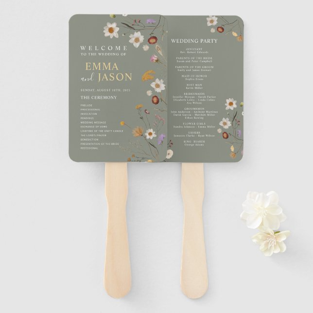 Éventail à main pour programme de mariage floral b (Devant et derrière)