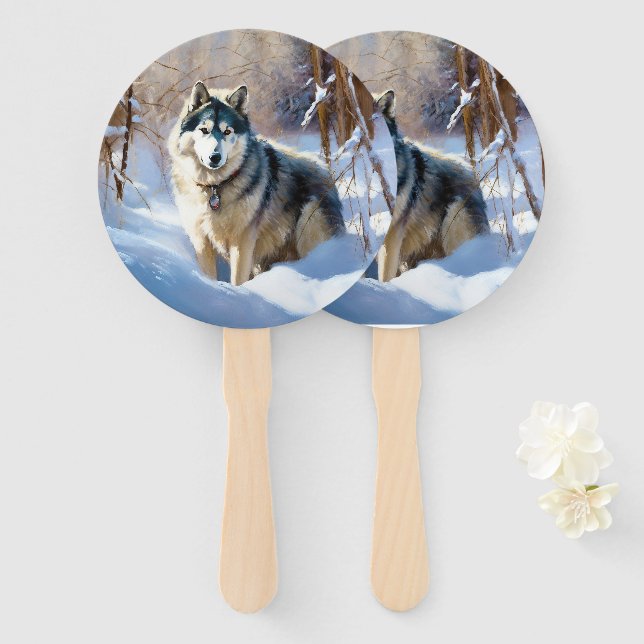 Éventail Aaskan Malamute Laisser Il Neige Noël (Devant et derrière)