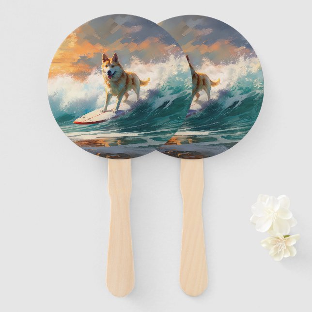 Éventail Akita Beach Surf Peinture (Devant et derrière)