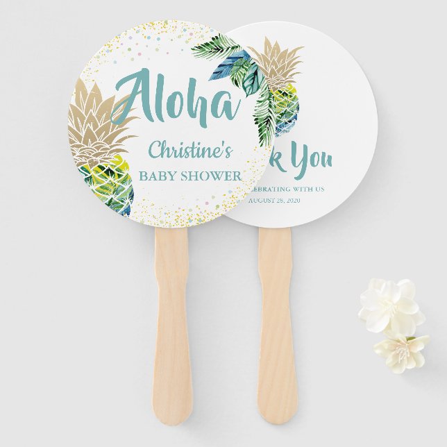 Éventail Aloha Aquarelle Tropical Ananas Beach Ventilateur  (Devant et derrière)