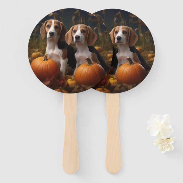 Éventail American Anglais Foxhound Puppy Automne Delight (Devant et derrière)