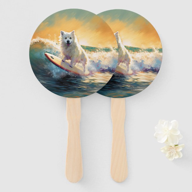 Éventail American Eskimo Beach Surf Peinture (Devant et derrière)