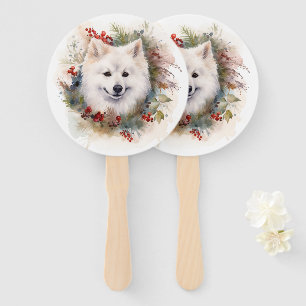 Éventail American Eskimo Christmas Wreath Festive Pup