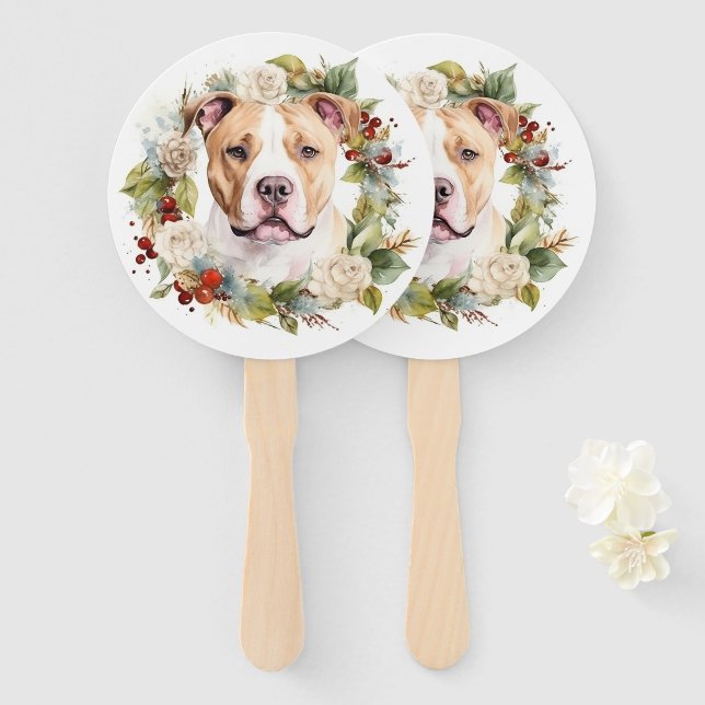 Éventail American Staffordshire Fête de la couronne de Noël (Devant et derrière)