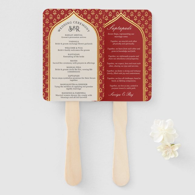 Éventail Amoureux du programme de mariage indien Hindu Sapt (Devant et derrière)