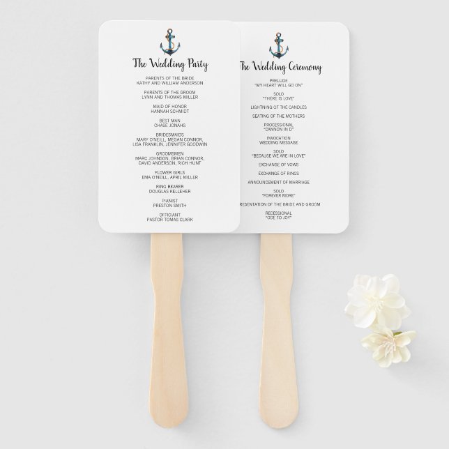 Éventail Ancre aquarelle Programme nautique moderne (Devant et derrière)