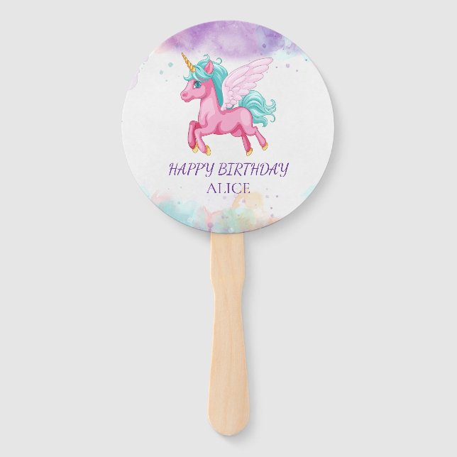 Éventail Anniversaire de la licorne rose magique (Devant)