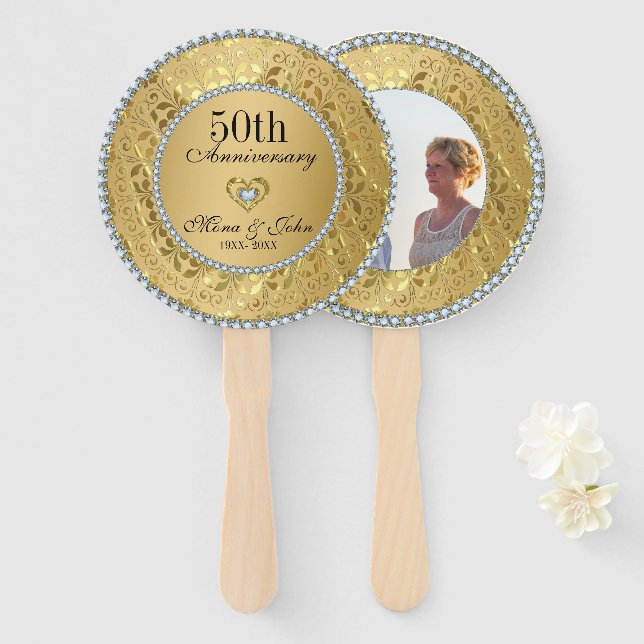 Éventail Anniversaire des Damas florales d'or (Devant et derrière)