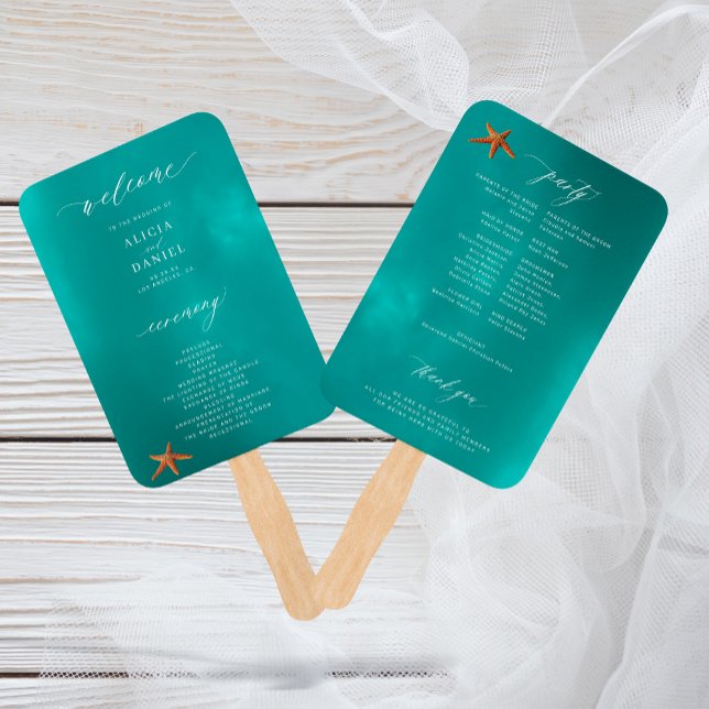 Éventail Aqua moderne programme de mariage d'été turquoise (Créateur téléchargé)