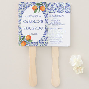 Éventail Aquarelle bleu Méditerranée Programmes Mariage