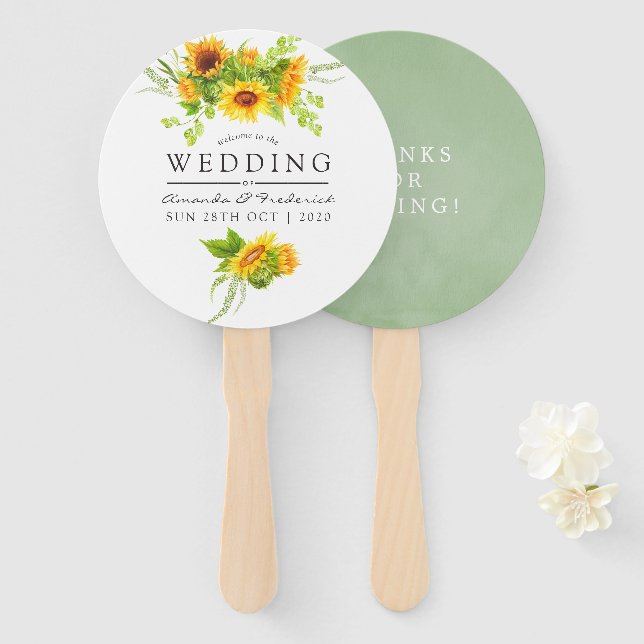 Éventail Aquarelle Bohème Bohème Sunflower Mariage Faveur (Devant et derrière)