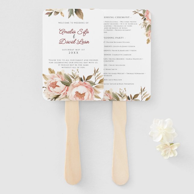 Éventail Aquarelle Boho Mariage Floral (Devant et derrière)
