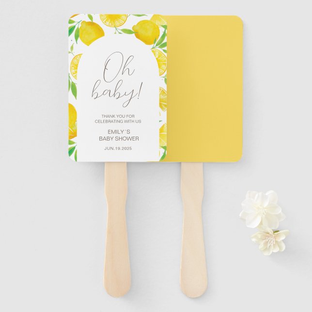 Éventail Aquarelle Citron Baby shower à thème (Devant et derrière)