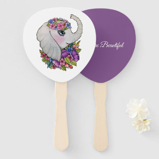 Éventail Aquarelle Eléphant Avec Fleurs Sauvages