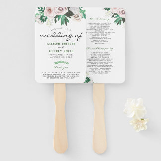 Éventail Aquarelle Floral Blanc Green Wedding Programme