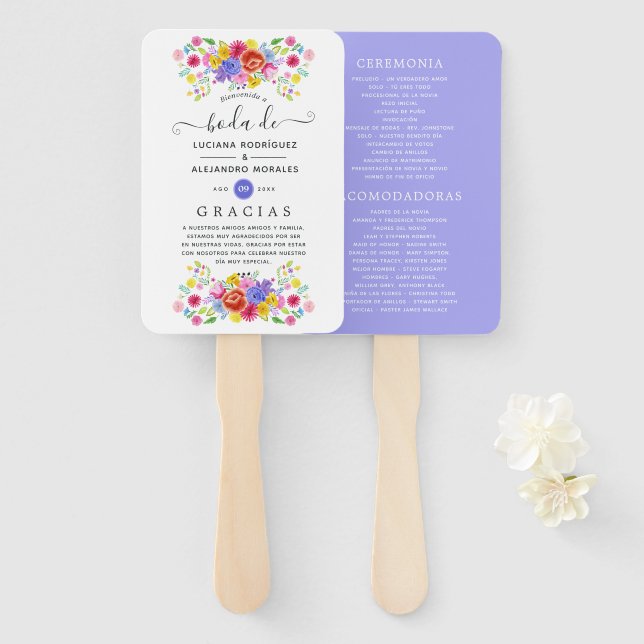 Éventail Aquarelle Floral espagnol Mariage Fiesta (Devant et derrière)