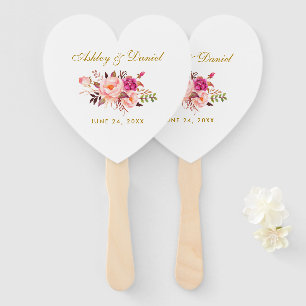 Éventail Aquarelle Floral Rose Rose Blush Coeur Mariage