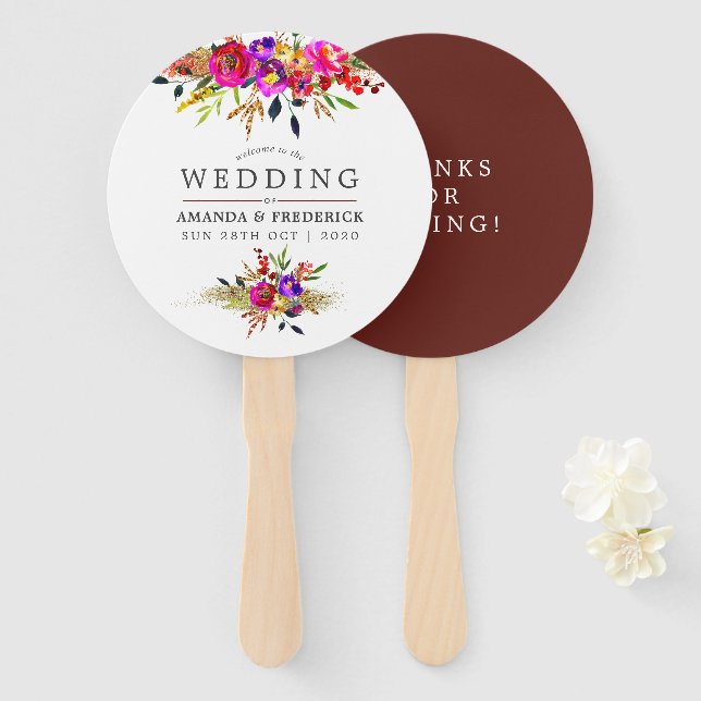 Éventail Aquarelle Floral Wedding Favoriser (Devant et derrière)
