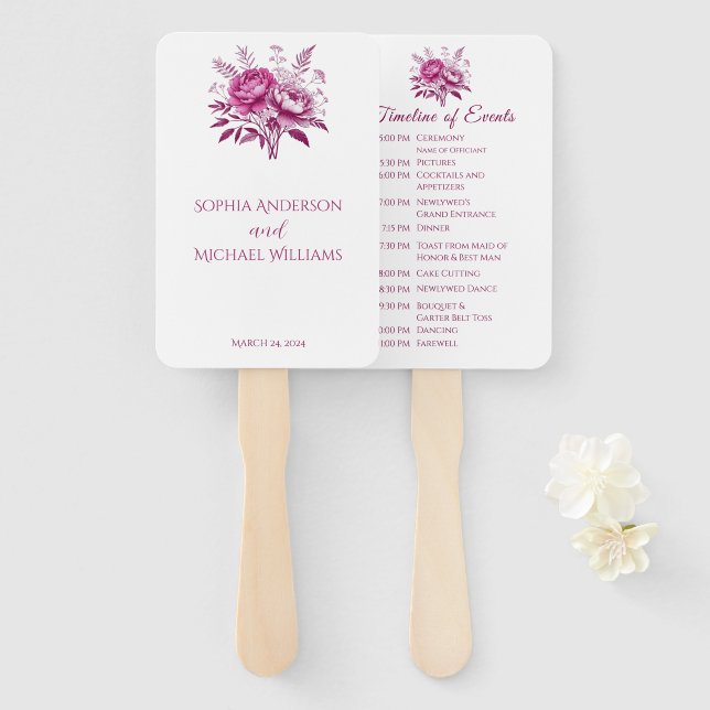 Éventail Aquarelle Magenta Peony-Wedding Programme (Devant et derrière)