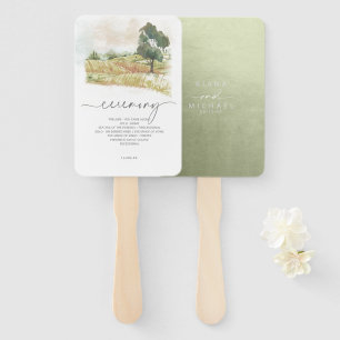 Éventail Aquarelle Paysage Mariage Sage Green ID786