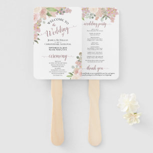 Éventail Aquarelle rose Boho Chic Floral Wedding Programme