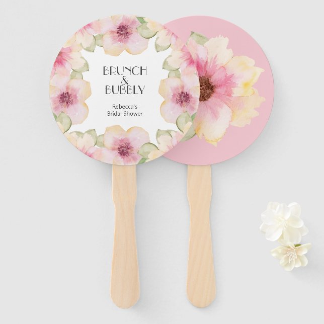 Éventail Aquarelle rose Fête des mariées florale (Devant et derrière)