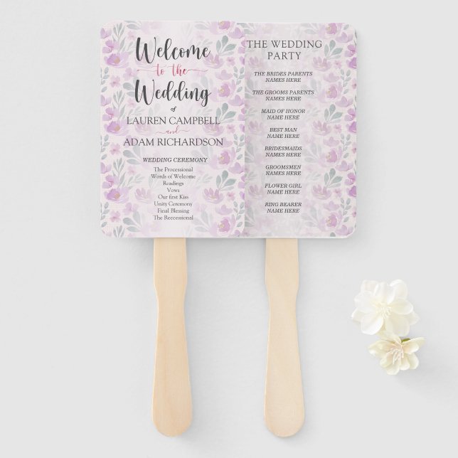 Éventail Aquarelle rose pâle (Devant et derrière)