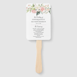 Éventail Aquarelle rose Roses blanches Eucalyptus Vert