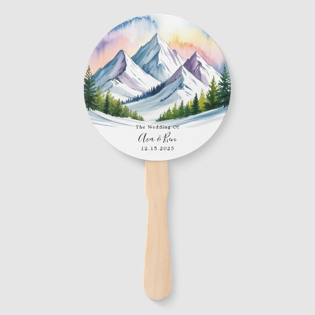 Éventail Aquarelle Snowy Mountain Mariage paysage (Devant)