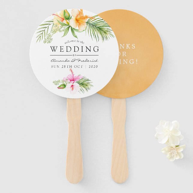 Éventail Aquarelle Tropical Floral Beach Mariage Favoriser (Devant et derrière)