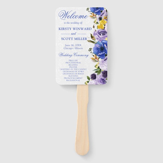 Éventail Aquarelle violet et Mariage de fleurs de crème (Devant)