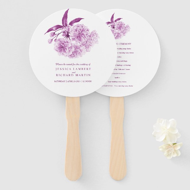 Éventail Aquarelle violet fleur de mariage fans (Devant et derrière)