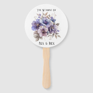 Éventail Aquarelle violette et bleu Mariage floral