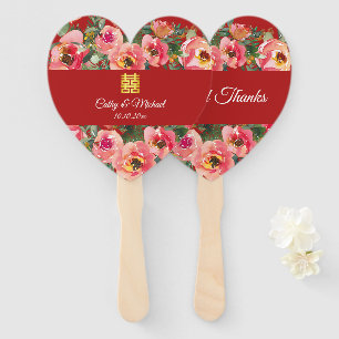 Éventail Arrière - plan rose double bonheur symbole