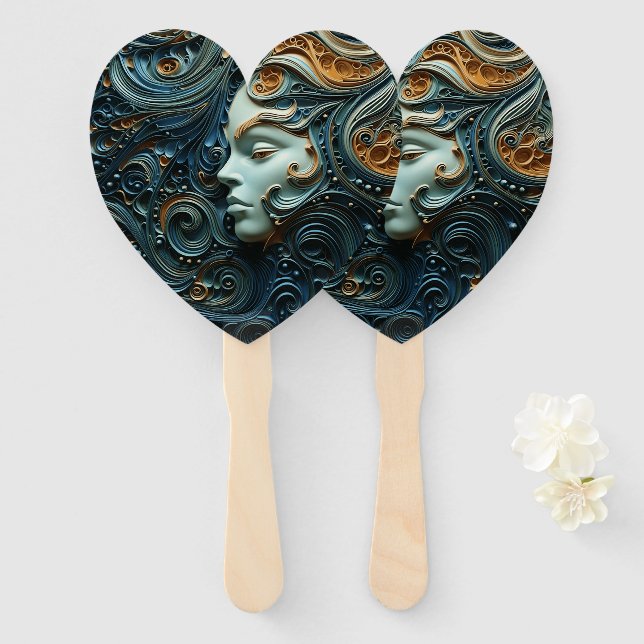Éventail Art 3D de la femme Lune (Devant et derrière)