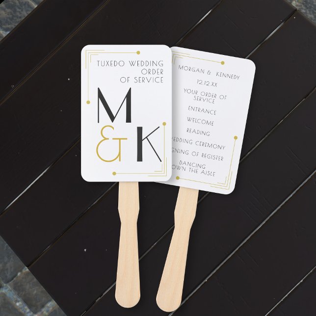 Éventail Art Déco Mariage des années 1920 (Art Deco 1920s Wedding Order of Service Hand Fans. Just add your details)