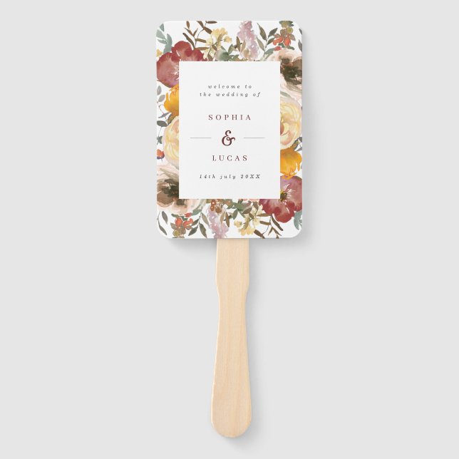 Éventail Autumn Blooms Bourgogne & Orange Wedding Programme (Devant)
