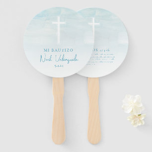 Éventail Azul Bautizo Recuerdo Abanico de Mano